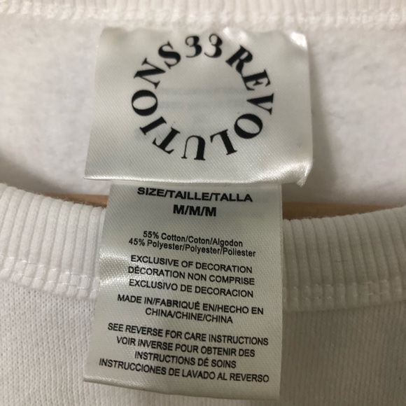 Women’s sweatshirt Stay Happy graphic  crewneck pull over white.  M - Picture 2 of 3